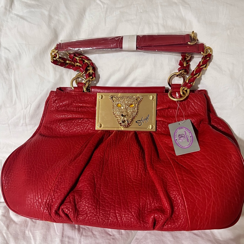 Sharif Red Shoulder Bag with Gold Accents